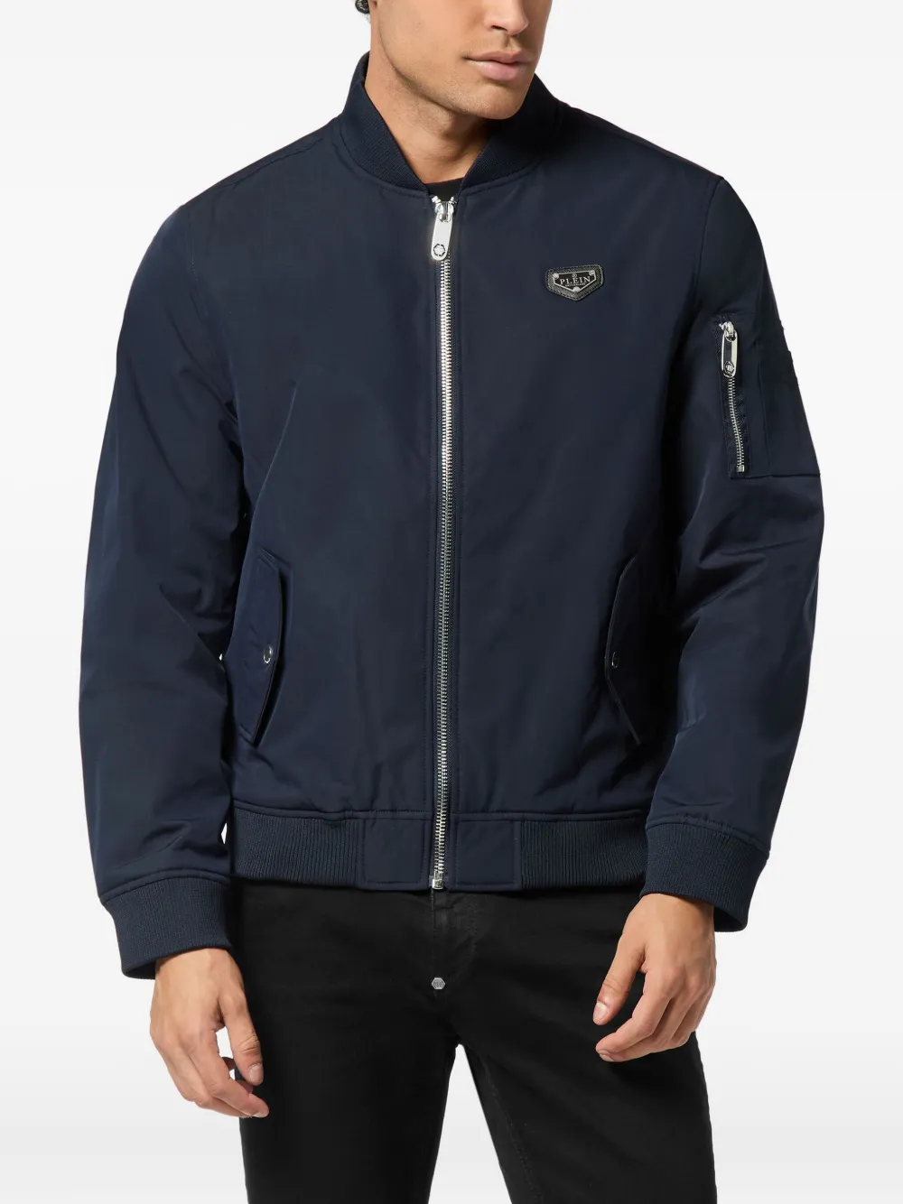 Philipp Plein Bomberjack met logoplakkaat Blauw