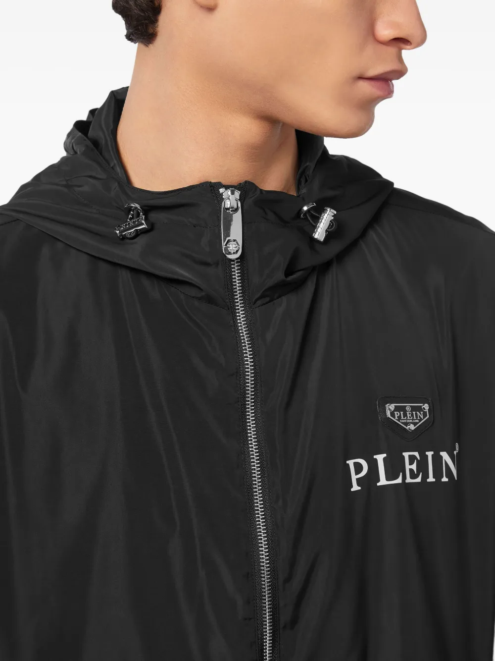 Philipp Plein Zip-up Hooded Jacket In Black