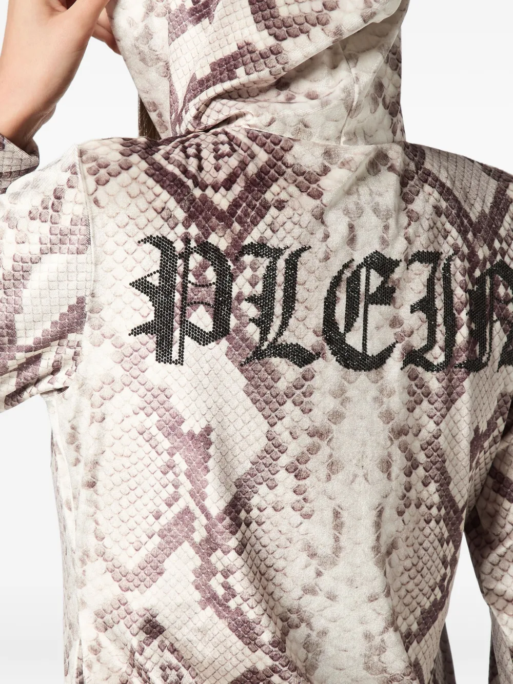 Philipp Plein python-print zip-up hoodie Beige