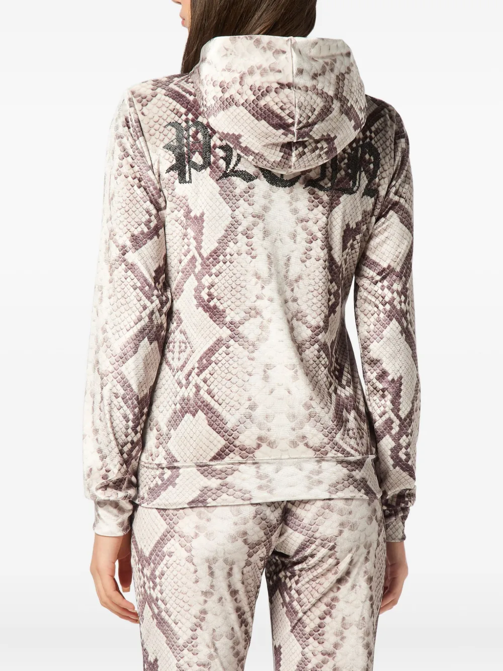 Philipp Plein python-print zip-up hoodie Beige