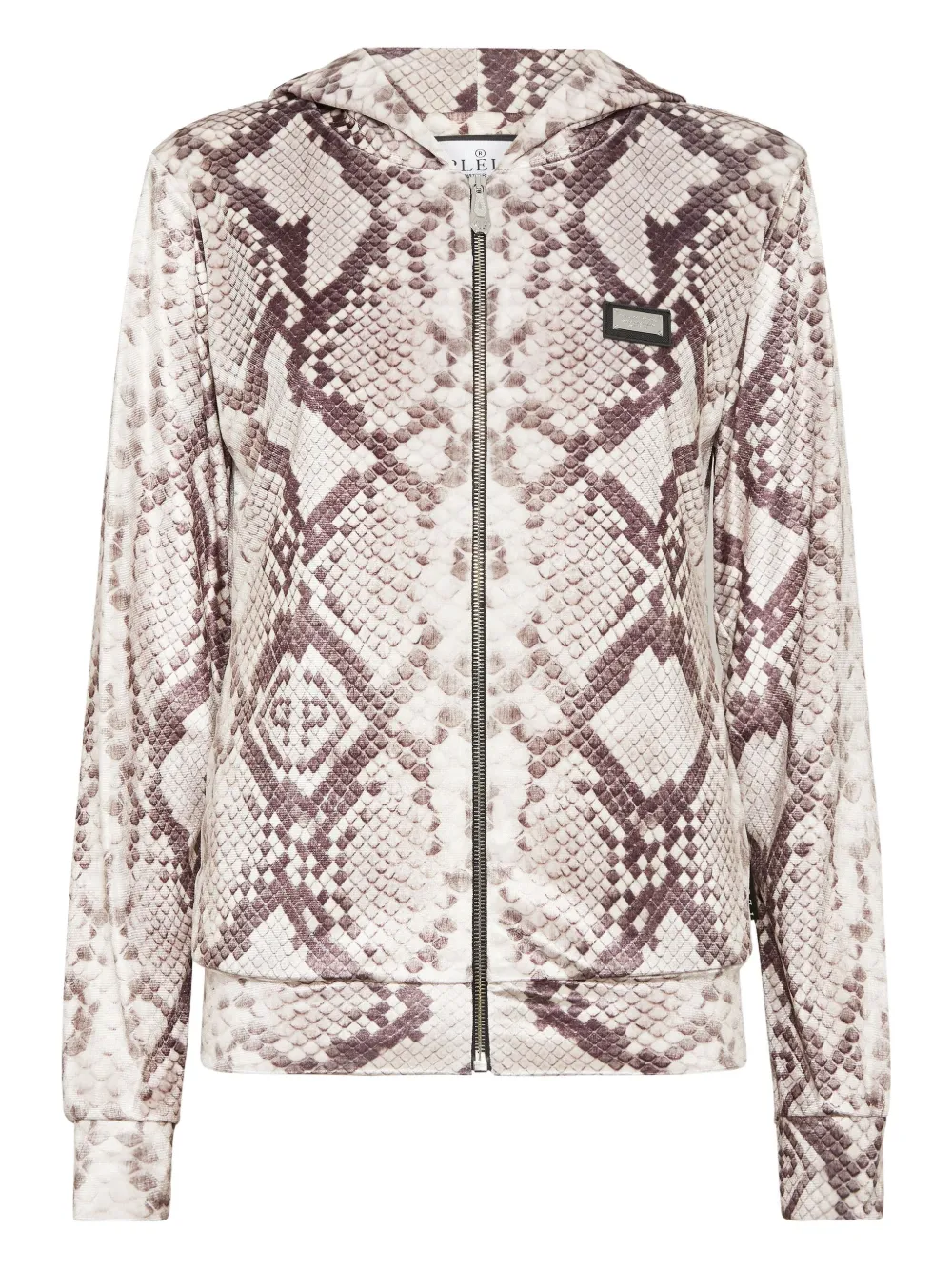 Philipp Plein python-print zip-up hoodie Beige
