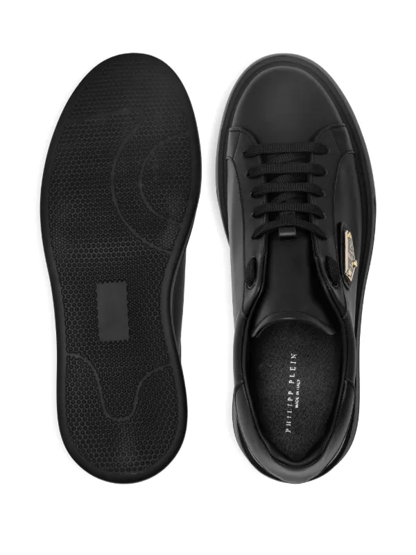 Philipp Plein logo-plaque Leather Trainers | Black | FARFETCH