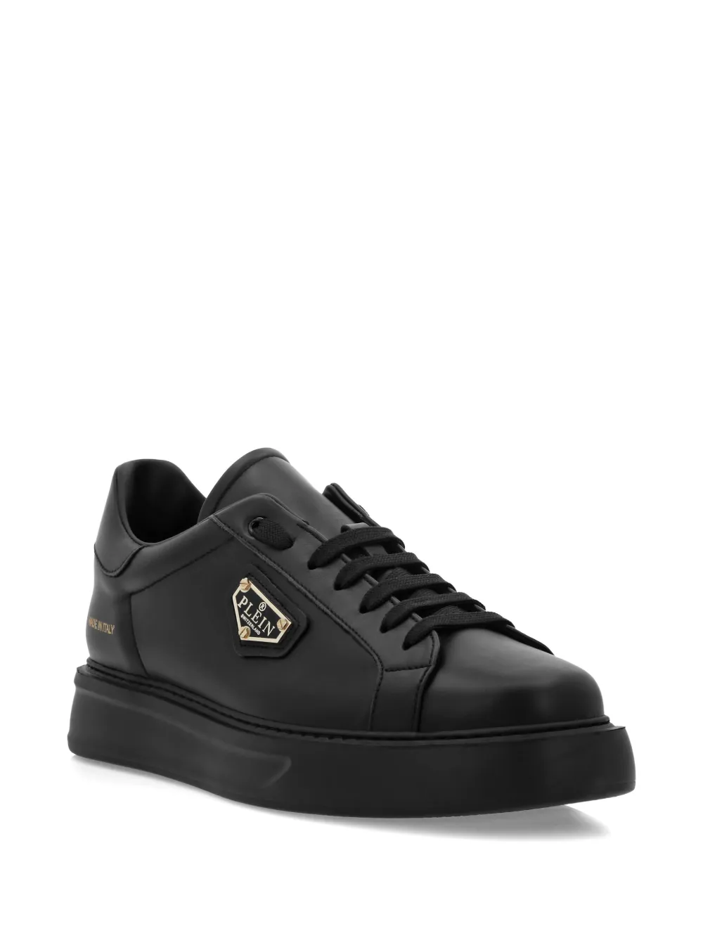 Philipp Plein logo-plaque leather trainers Black