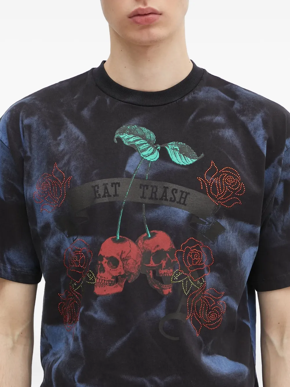 Aries Skull Rose T-shirt met tie-dye print Blauw