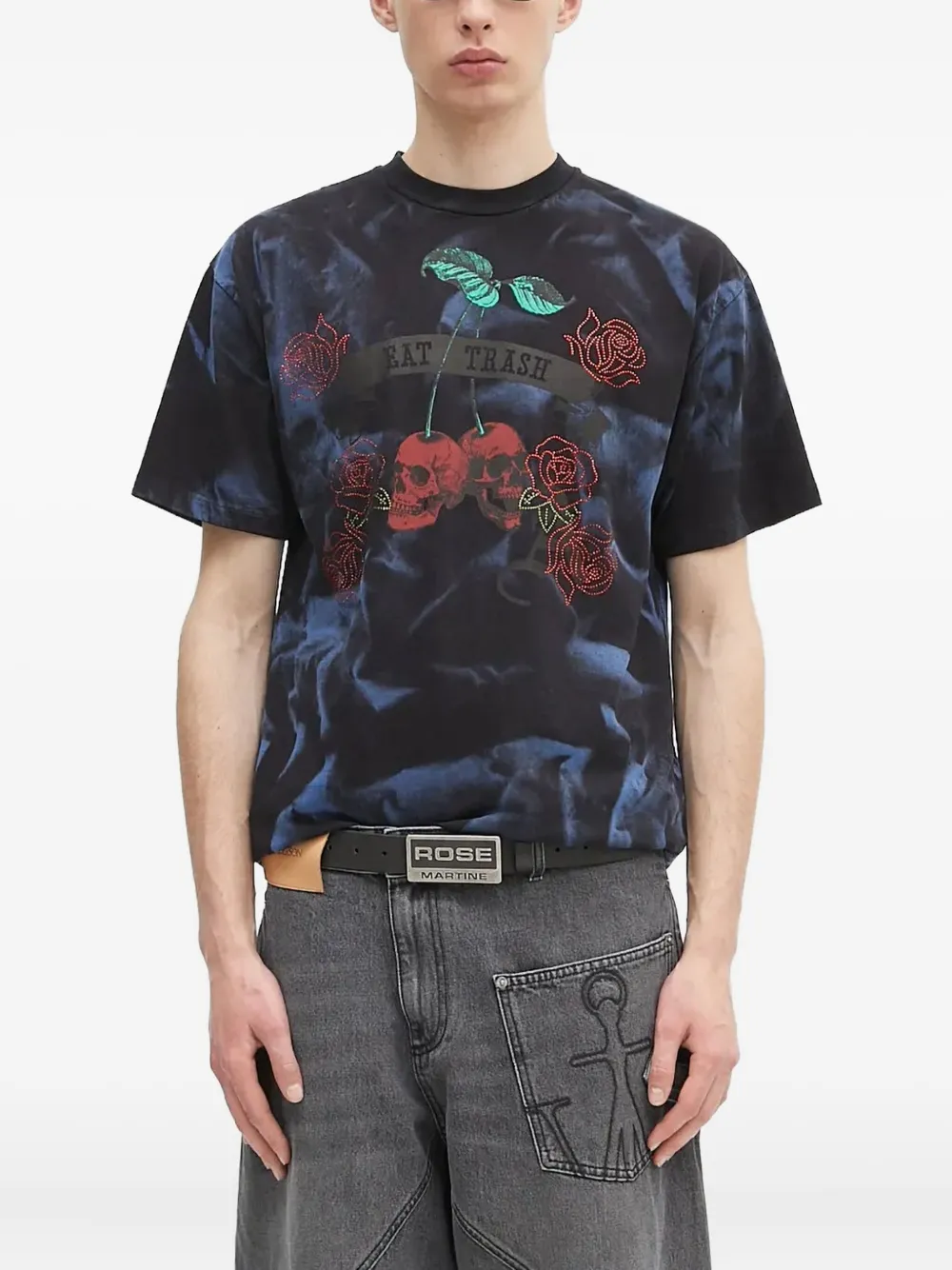 Aries skull rose tie-dye T-shirt - Blu