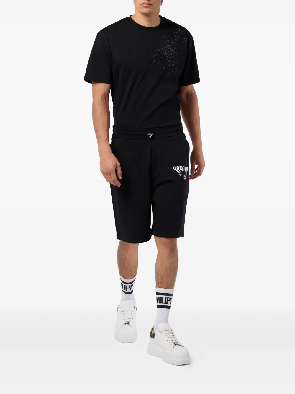 Philipp Plein logo fleece shorts - Nero