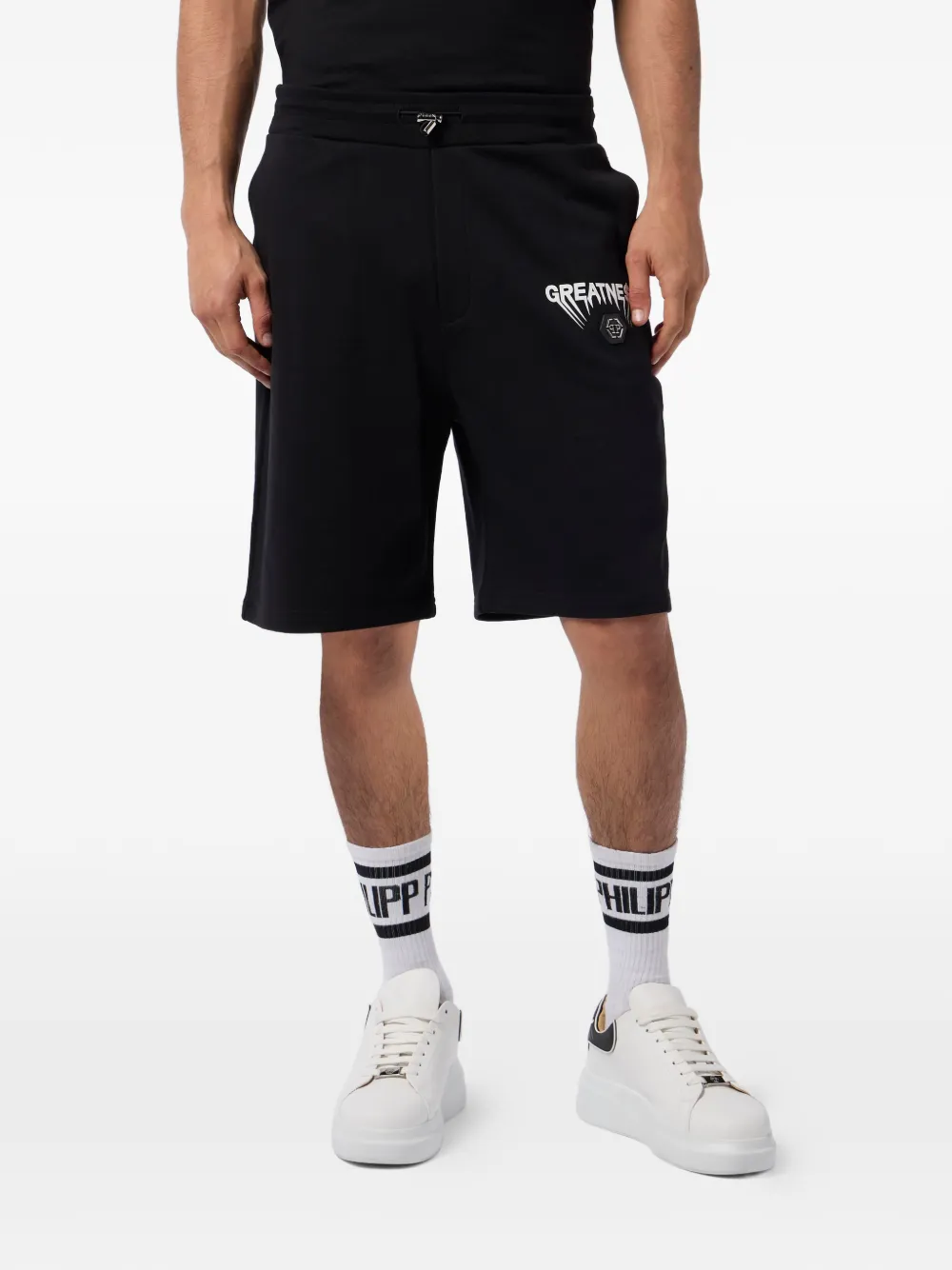 Philipp Plein Fleece shorts met logo Zwart