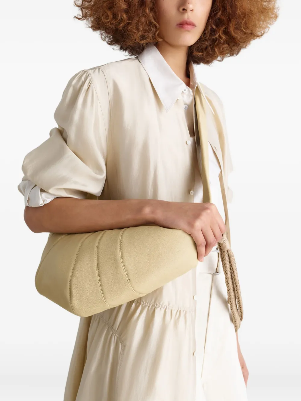 Lemaire Medium Croissant Leather Shoulder Bag In Neutral