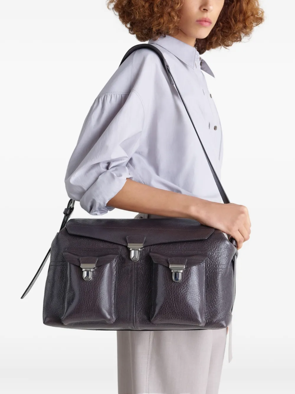 LEMAIRE Week-End Gear leather shoulder bag Beige