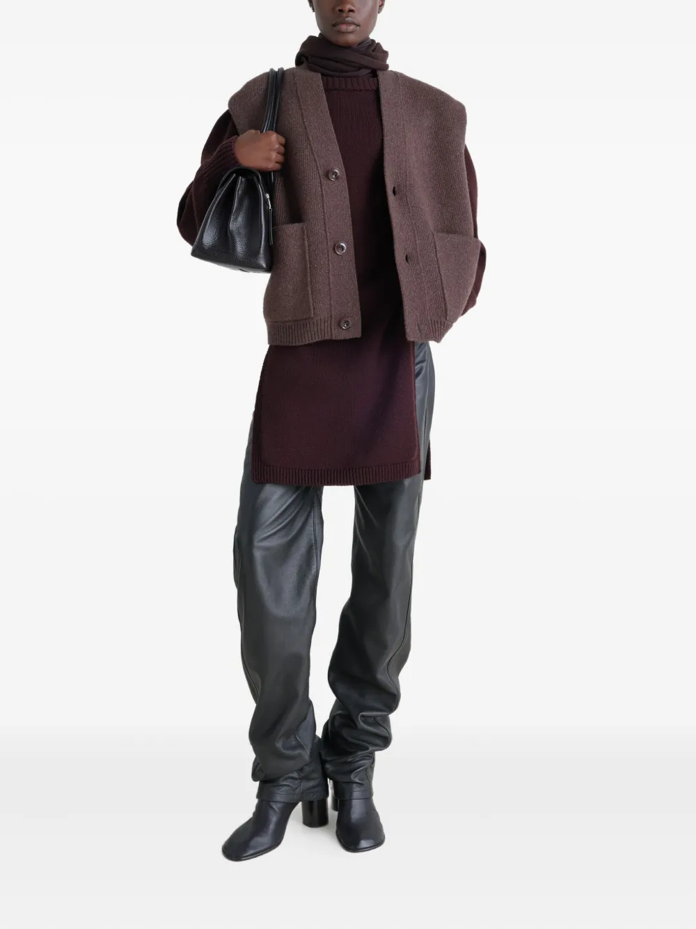 Lemaire Maxi Patch-pocket Sleeveless Cardigan In Brown
