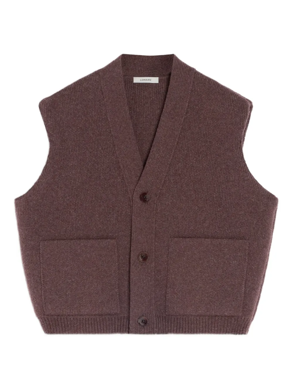 Lemaire Maxi Patch-pocket Sleeveless Cardigan In Brown