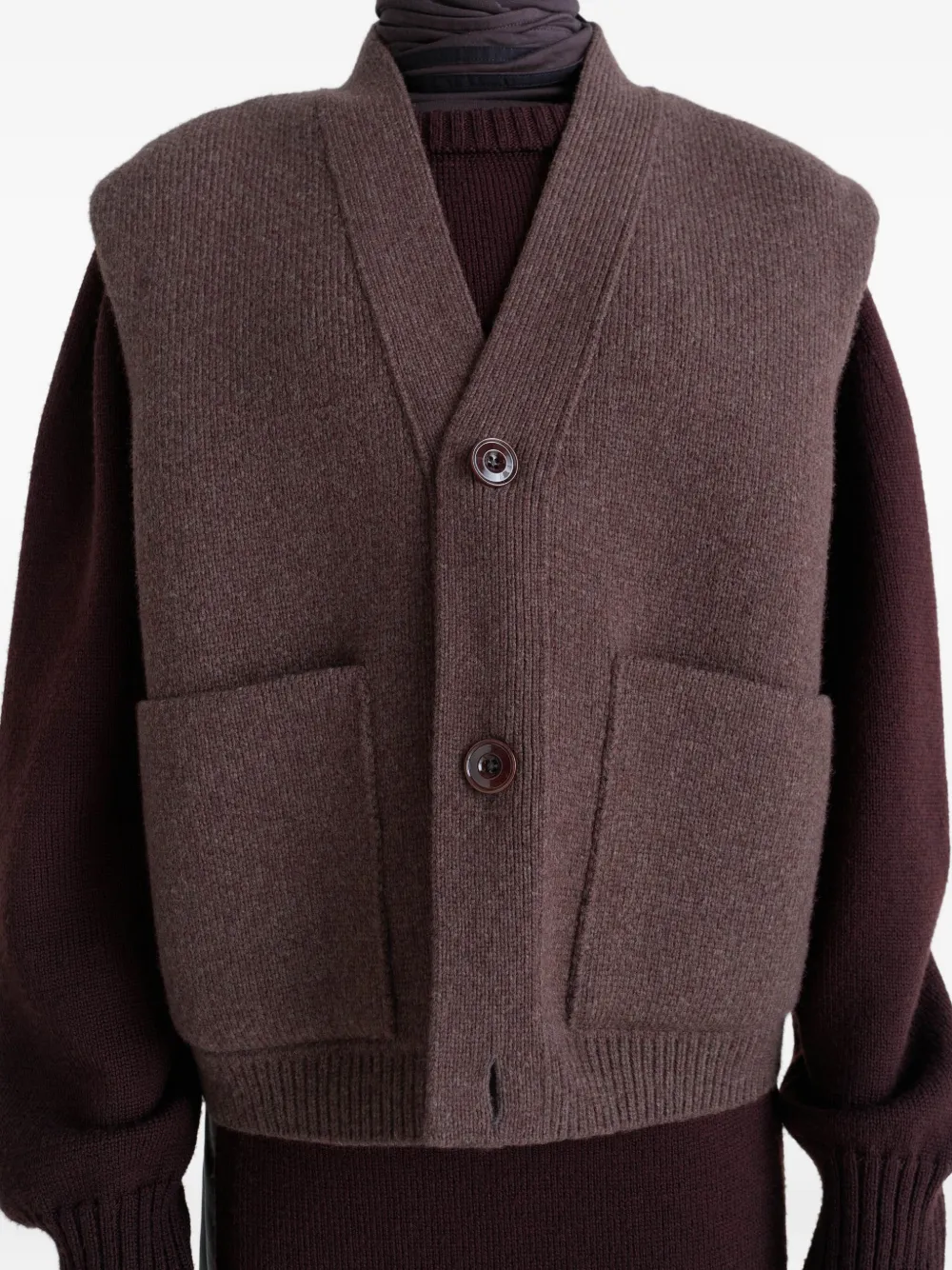 Lemaire Maxi Patch-pocket Sleeveless Cardigan In Brown