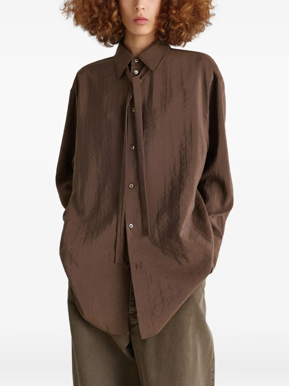 LEMAIRE Blouse met geknoopte hals BR402 BRUNETTE