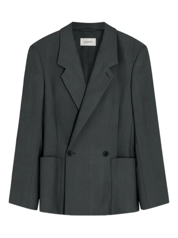 Lemaire Double-breasted Patch-pocket Blazer in Grey