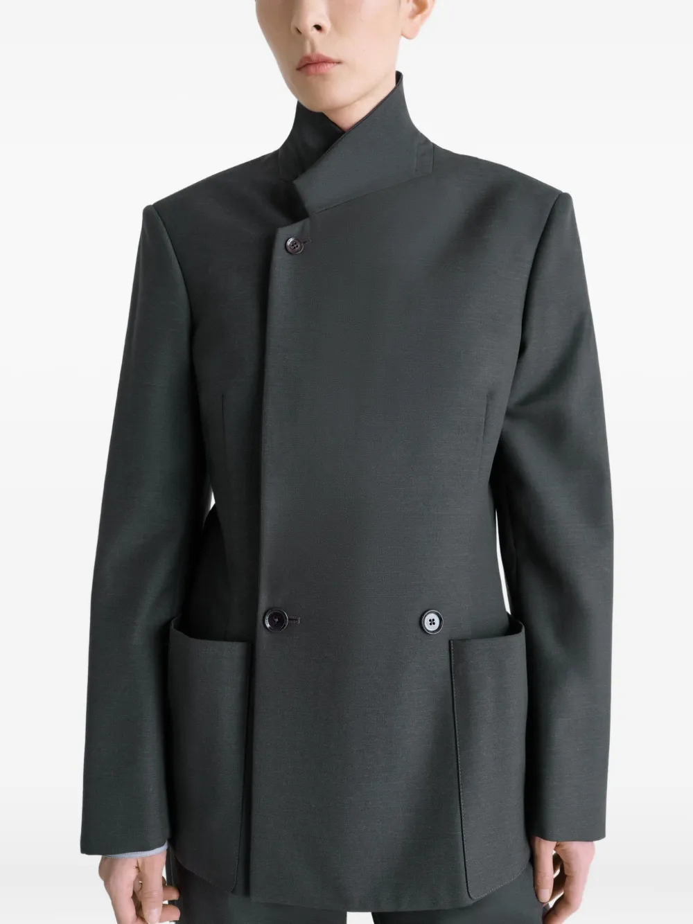 Lemaire Double-breasted Patch-pocket Blazer In Gray