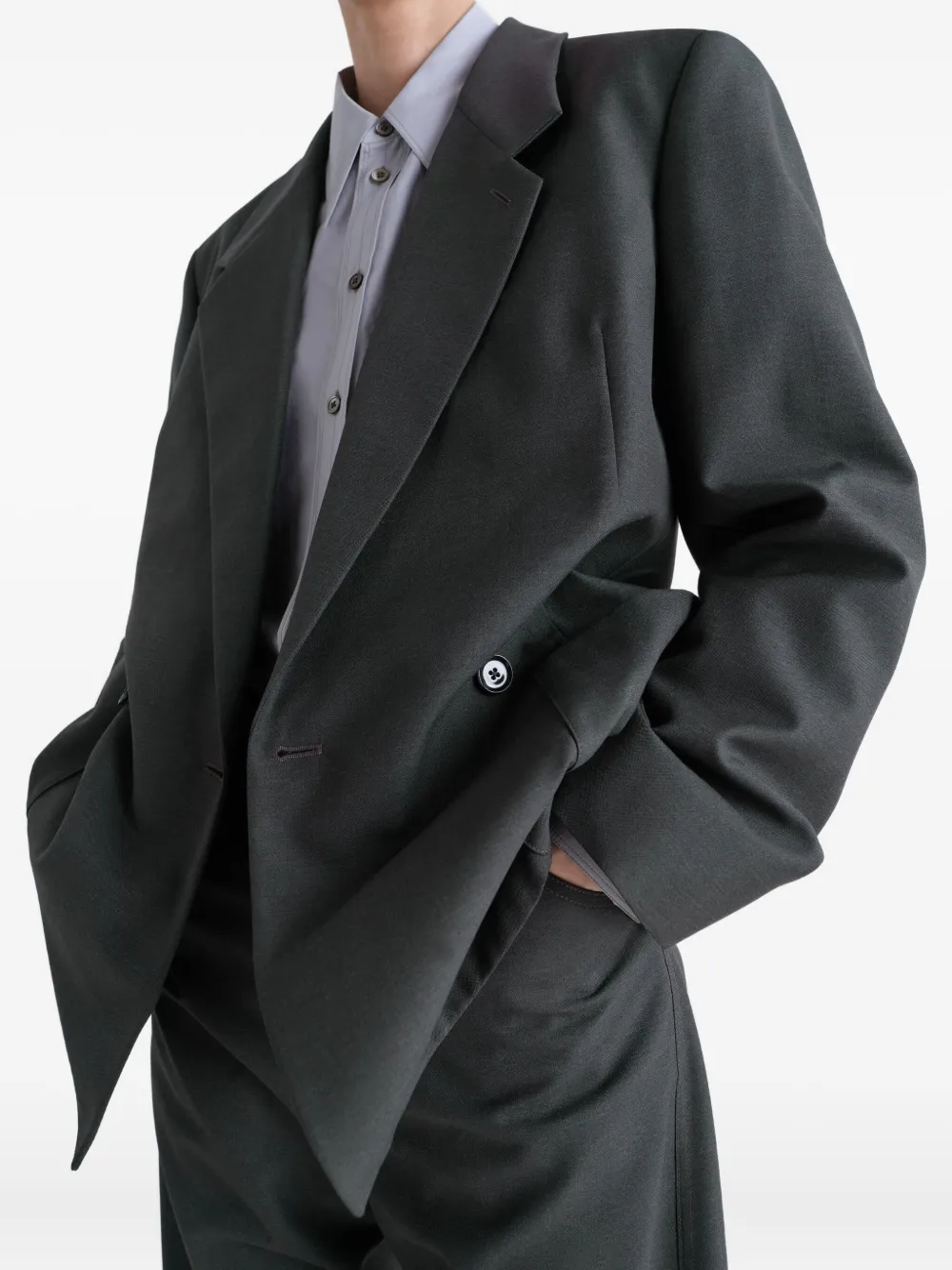 Lemaire Double-breasted Patch-pocket Blazer In Gray