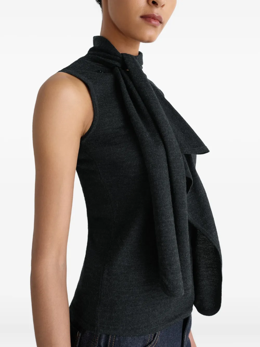 Lemaire Anthracite Grey Wool Asymmetrical Sleeveless Cardigan In Black
