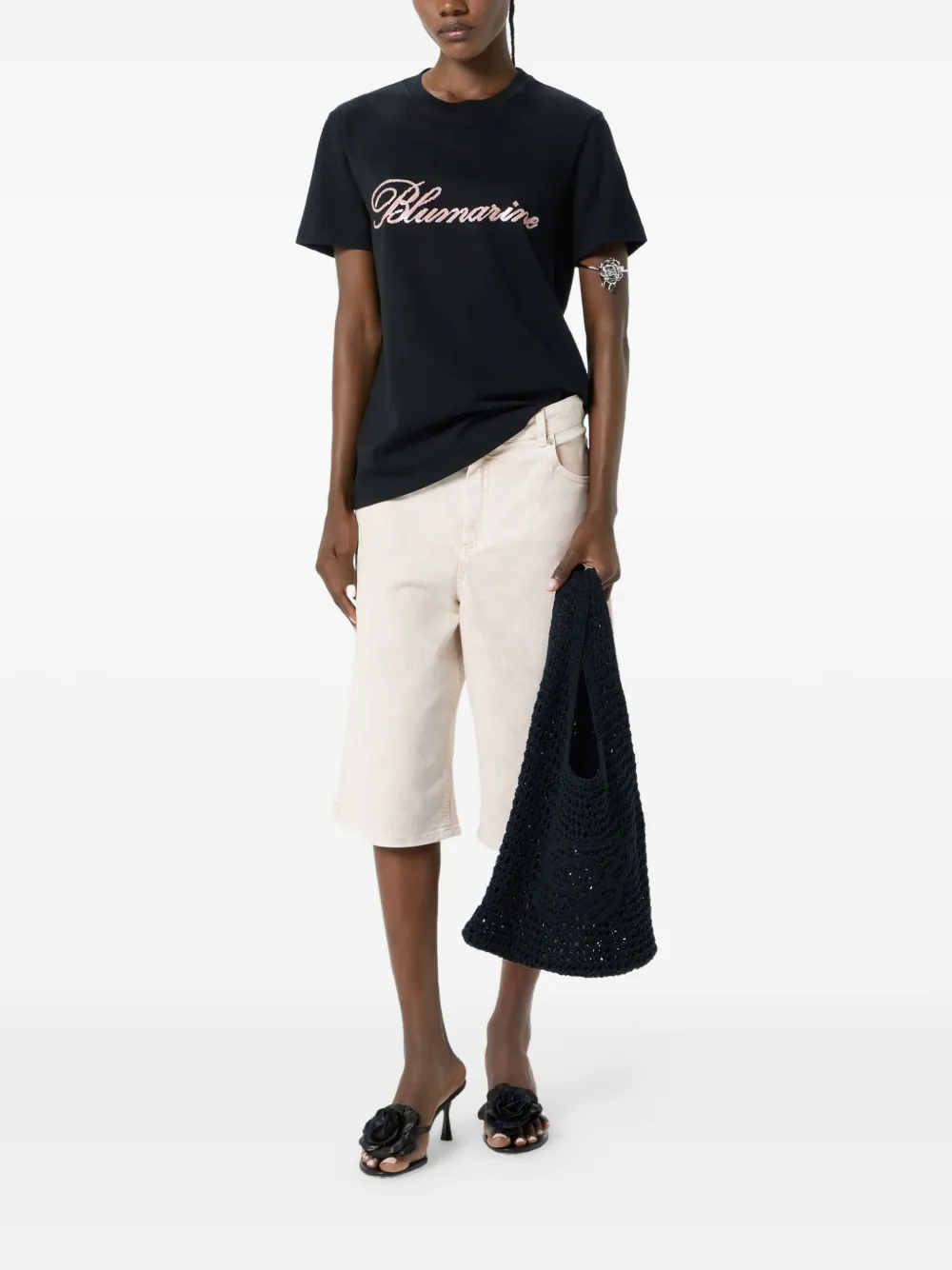 Blumarine logo-embellished T-shirt Zwart
