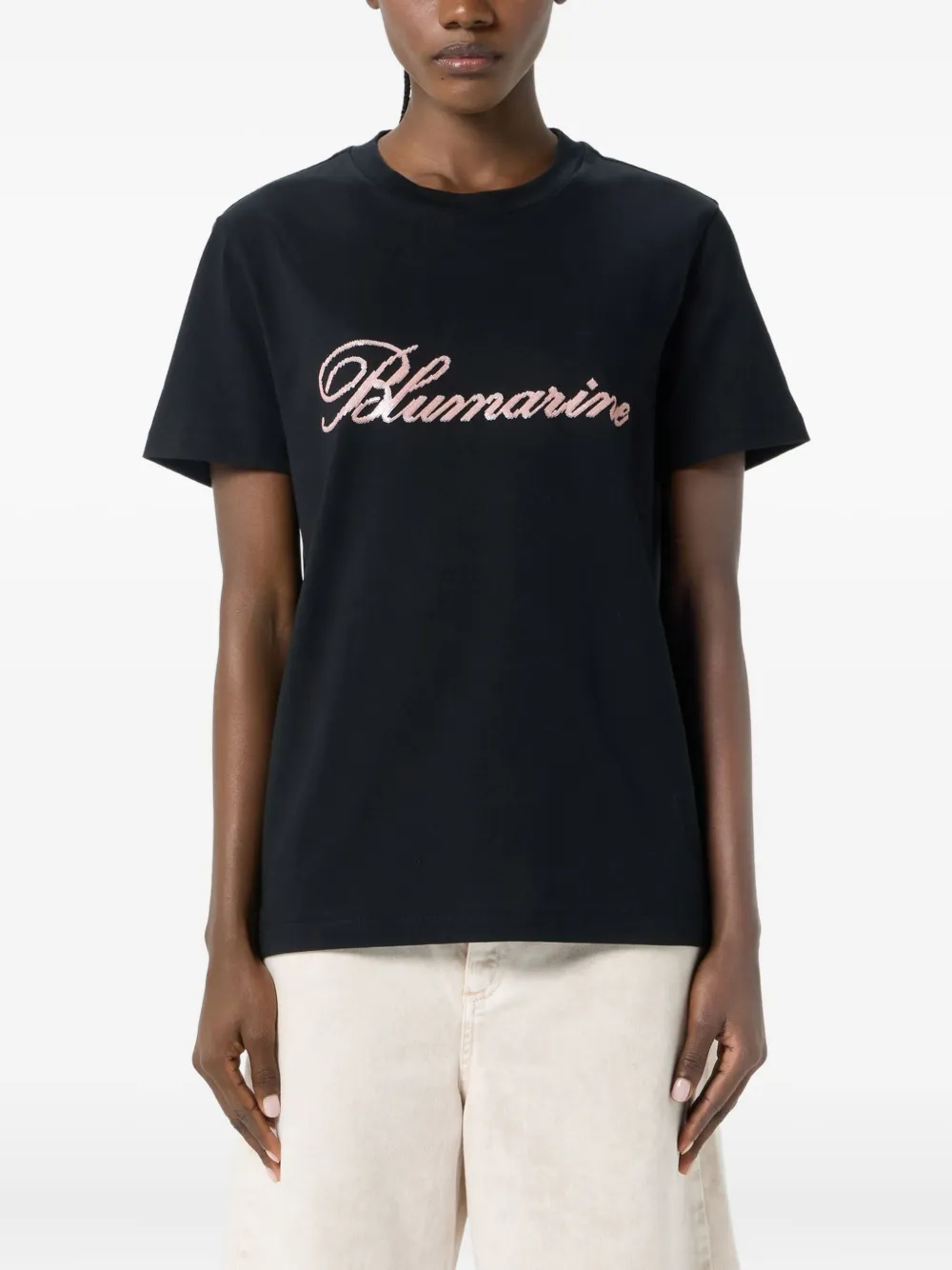 Blumarine logo-embellished T-shirt Zwart