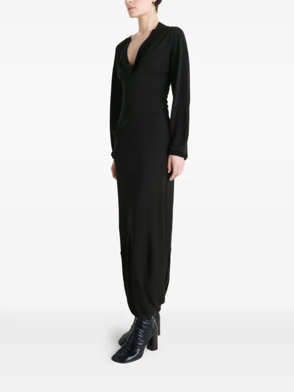 LEMAIRE Draped V-neck Dress | Black | FARFETCH JO