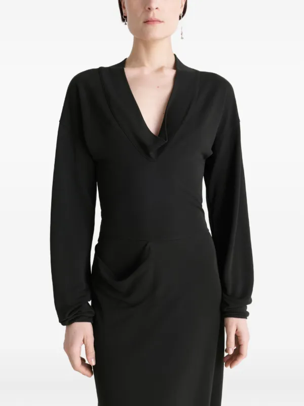 LEMAIRE Draped V-neck Dress | Black | FARFETCH JO