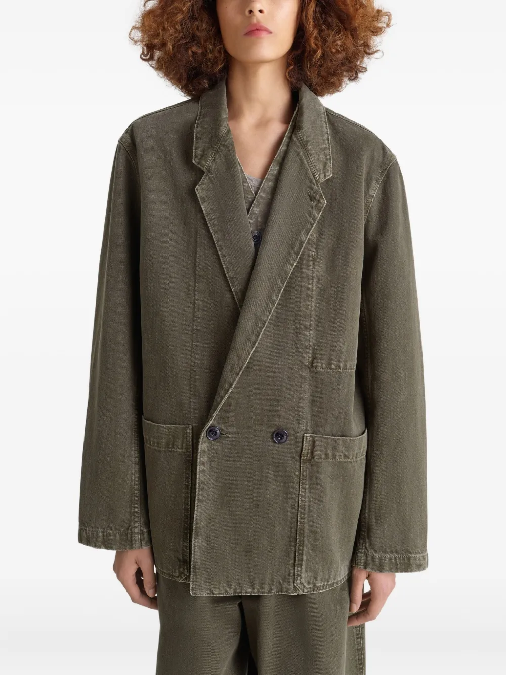 Lemaire Double-breasted Patch-pocket Blazer In Green