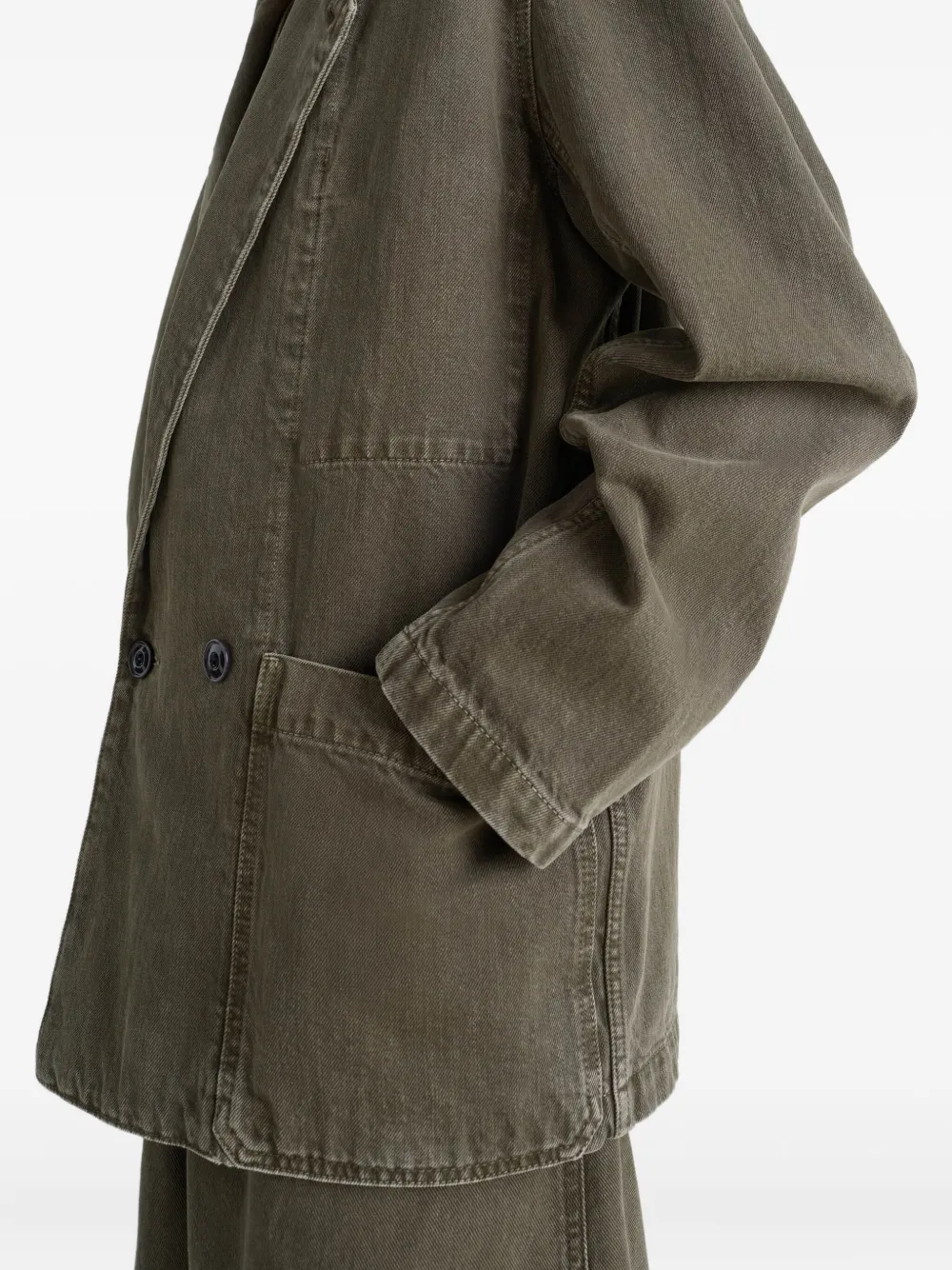 Lemaire Double-breasted Patch-pocket Blazer In Green