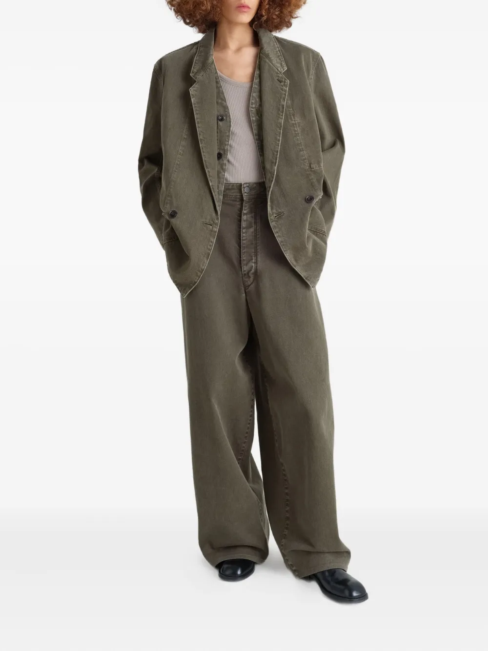 Lemaire Double-breasted Patch-pocket Blazer In Green