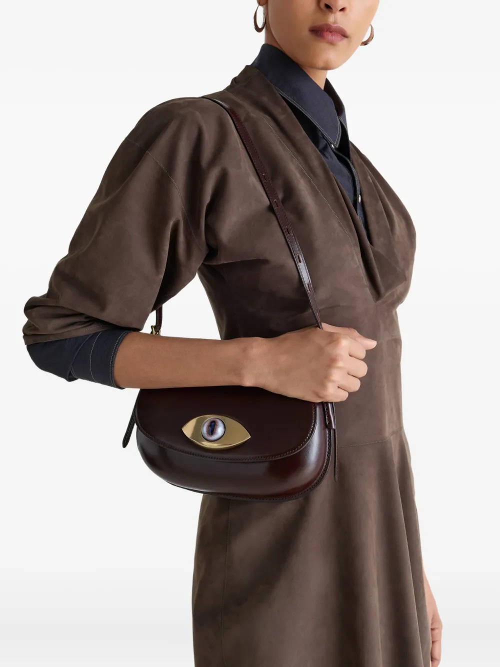 LEMAIRE Aubock eye-shaped embellishment leather shoulder bag - Bruin