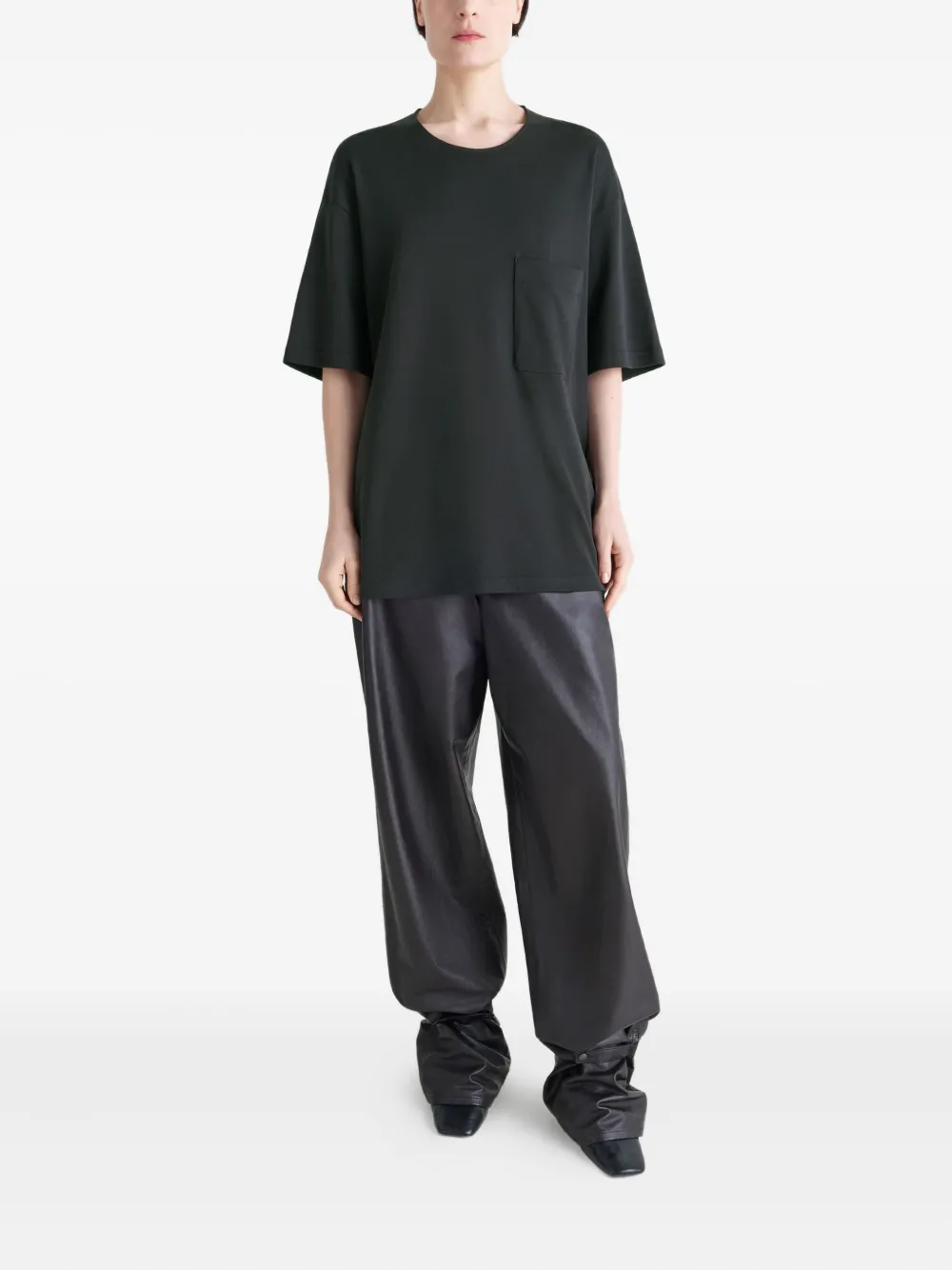 LEMAIRE patch-pocket crewneck T-shirt BK999 BLACK