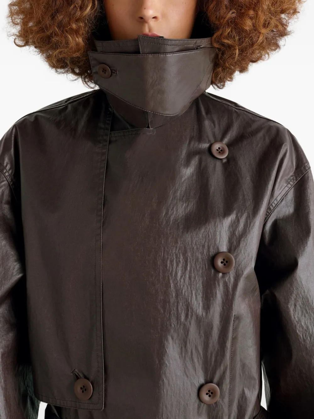 Lemaire Metallic-effect Double-breasted Trench Coat In Brown