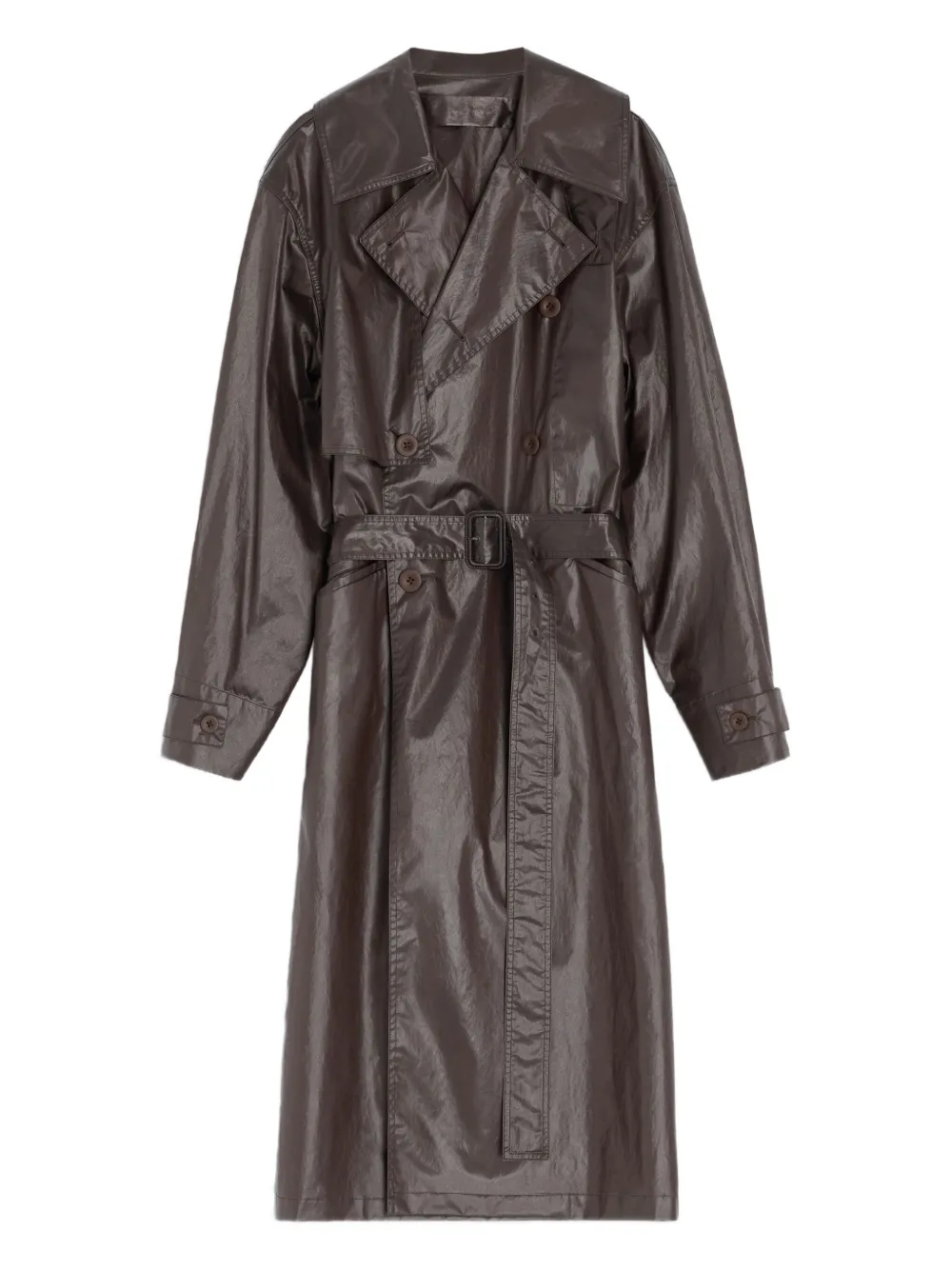 Lemaire Metallic-effect Double-breasted Trench Coat In Brown