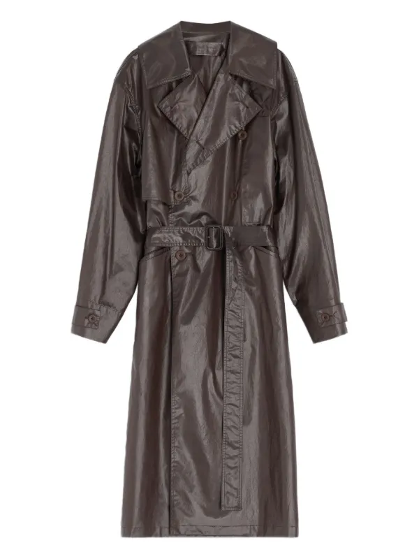 Lemaire Metallic-effect Double-breasted Trench Coat in Brown