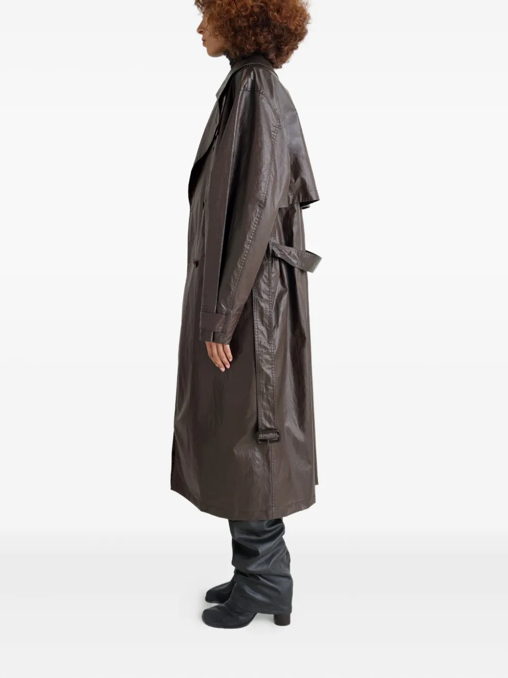 Lemaire Metallic-effect Double-breasted Trench Coat In Brown