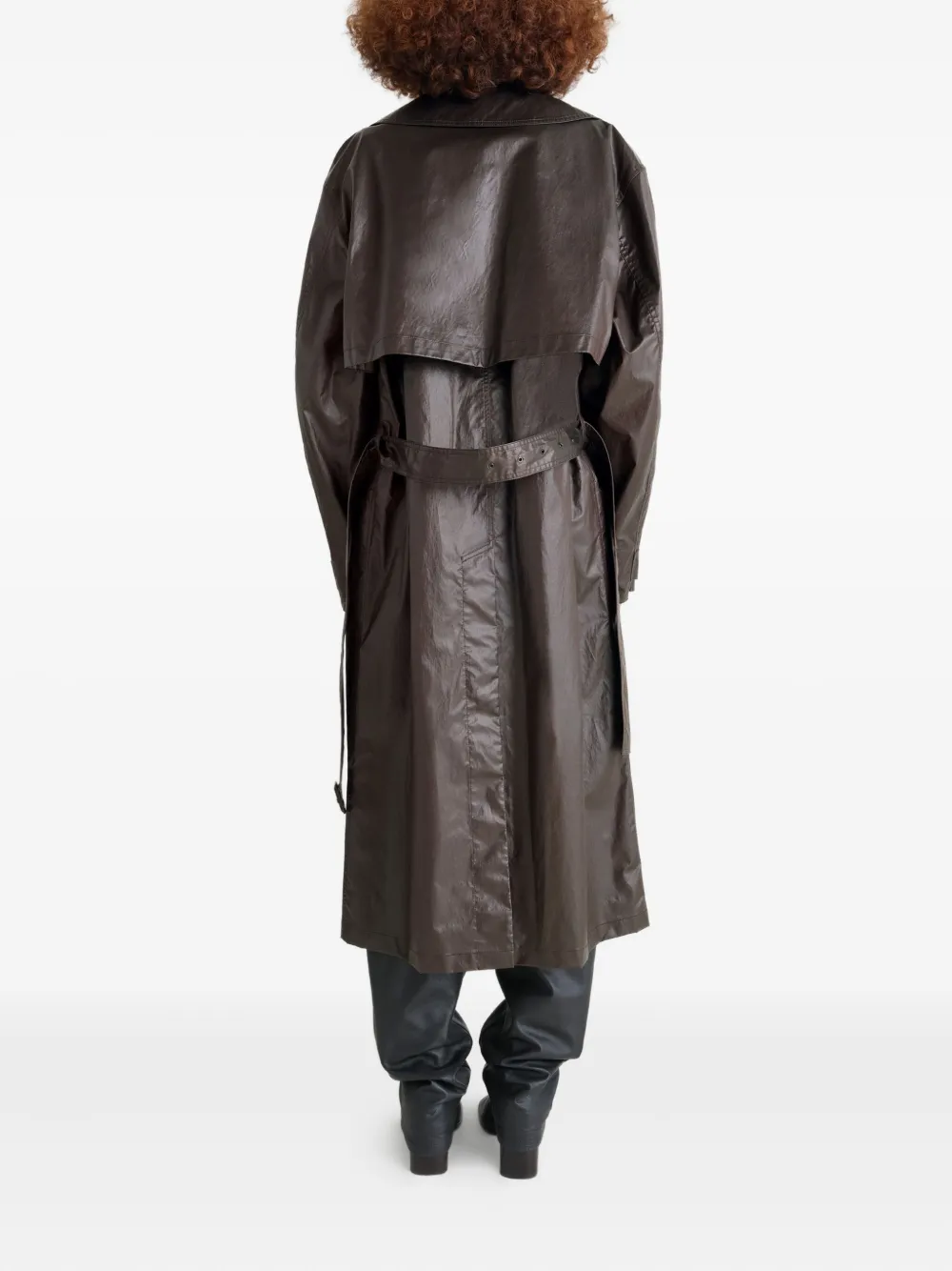 Lemaire Metallic-effect Double-breasted Trench Coat In Brown
