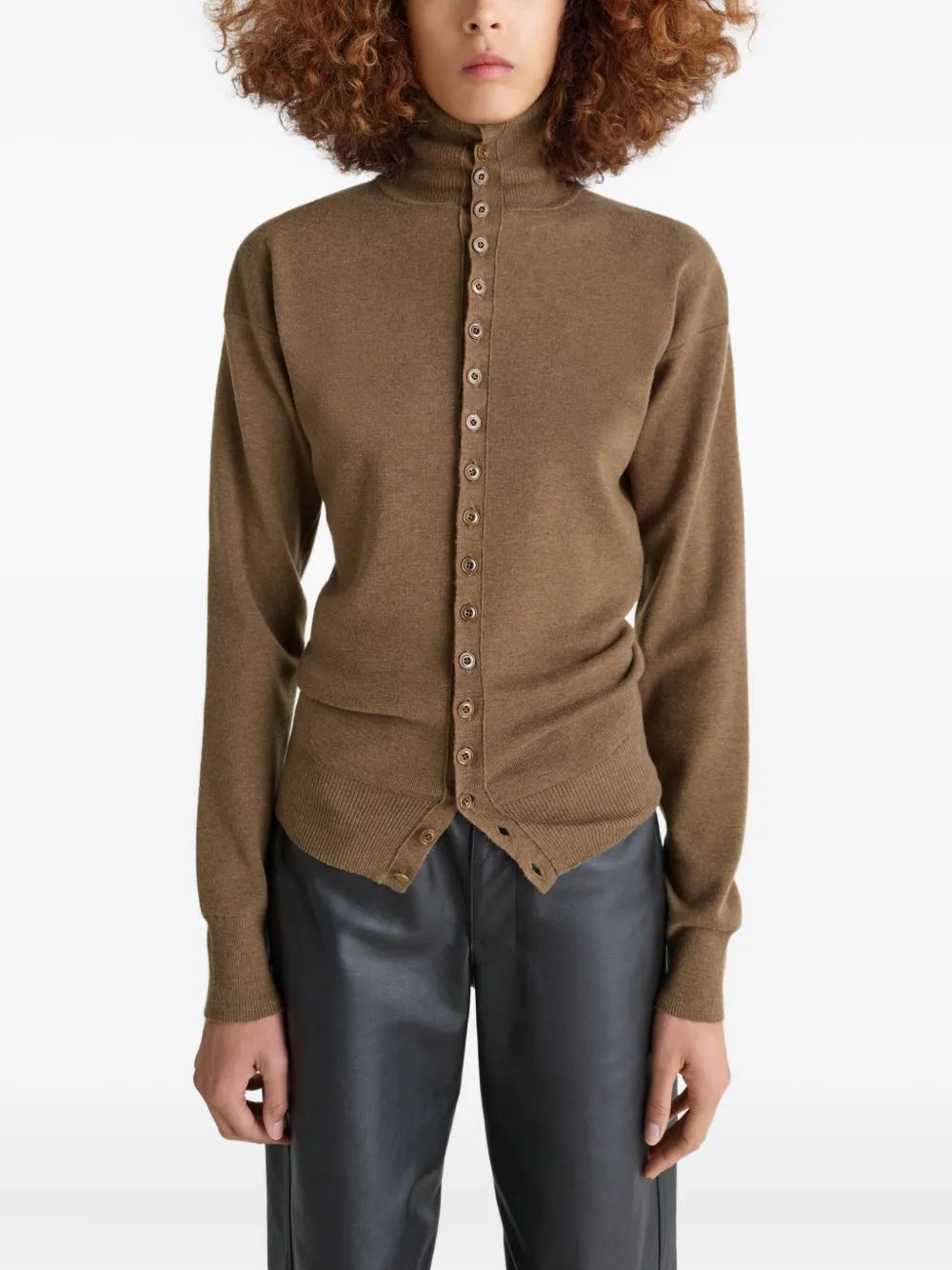 Lemaire Turtleneck Buttoned Cardigan In Brown