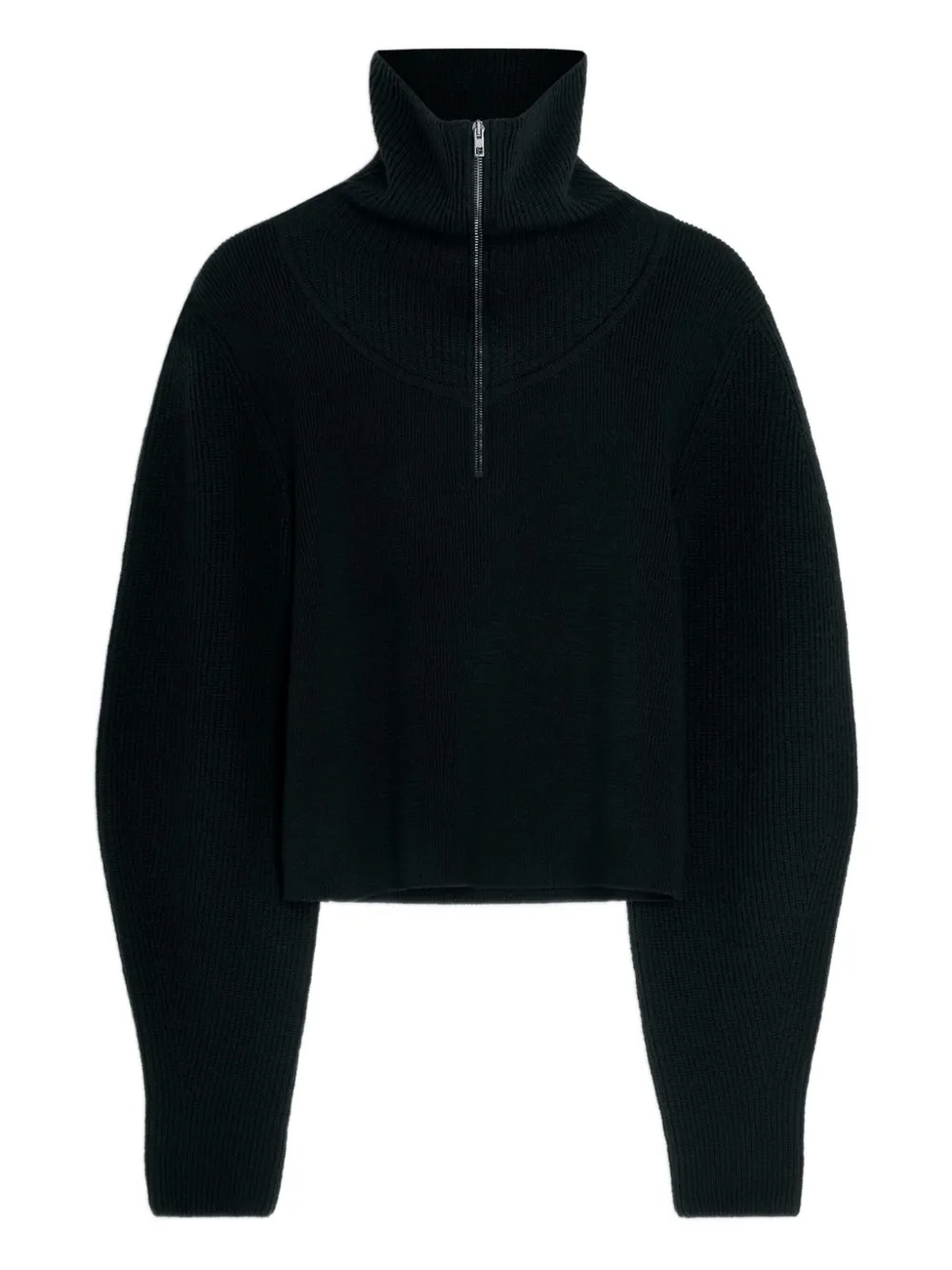 Lemaire Ribbed-knit Half-zip Sweater In Black