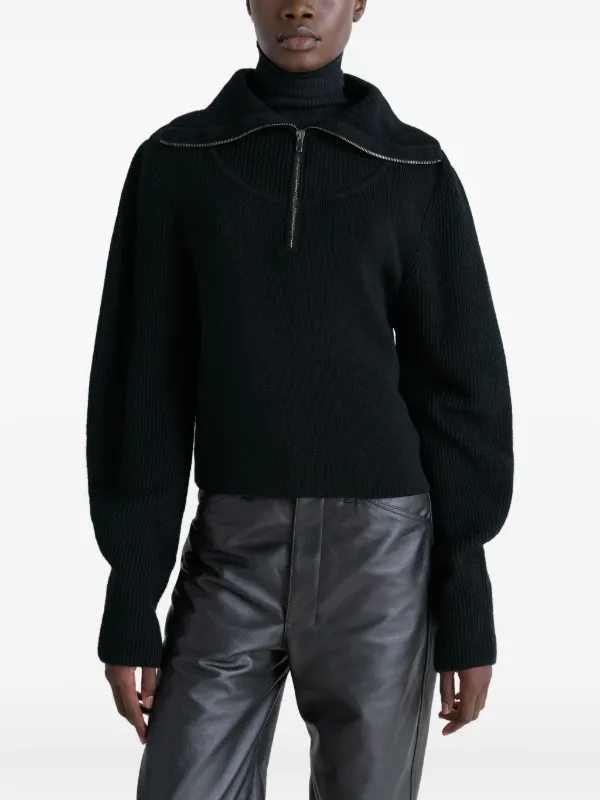 LEMAIRE ribbed-knit half-zip Sweater | Black | FARFETCH JO