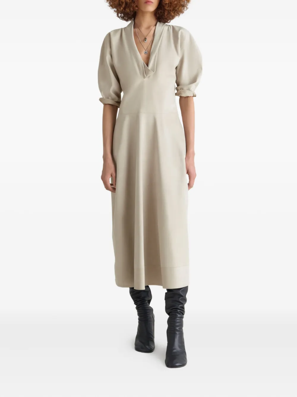 LEMAIRE Midi-jurk met V-hals Beige
