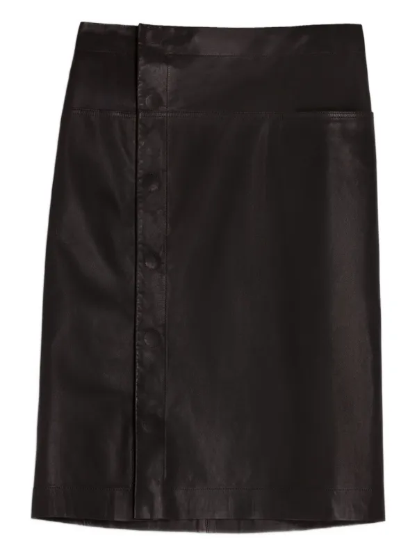 Lemaire Snap-fastening Leather Skirt in Black
