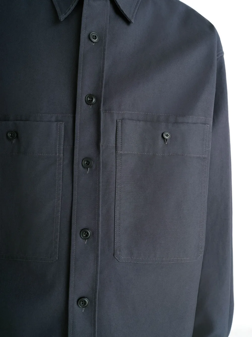 Lemaire Patch-pocket Twill Overshirt In Blue