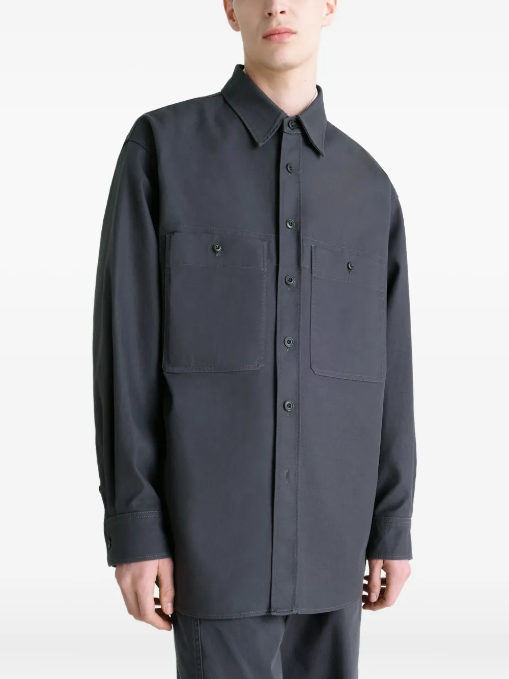 Lemaire Patch-pocket Twill Overshirt In Blue