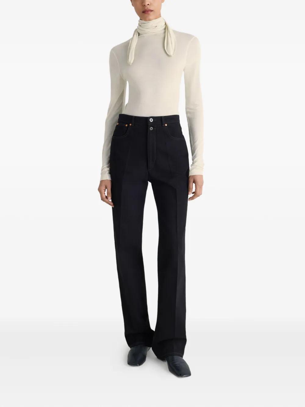 LEMAIRE T-shirt met gestrikte hals Wit