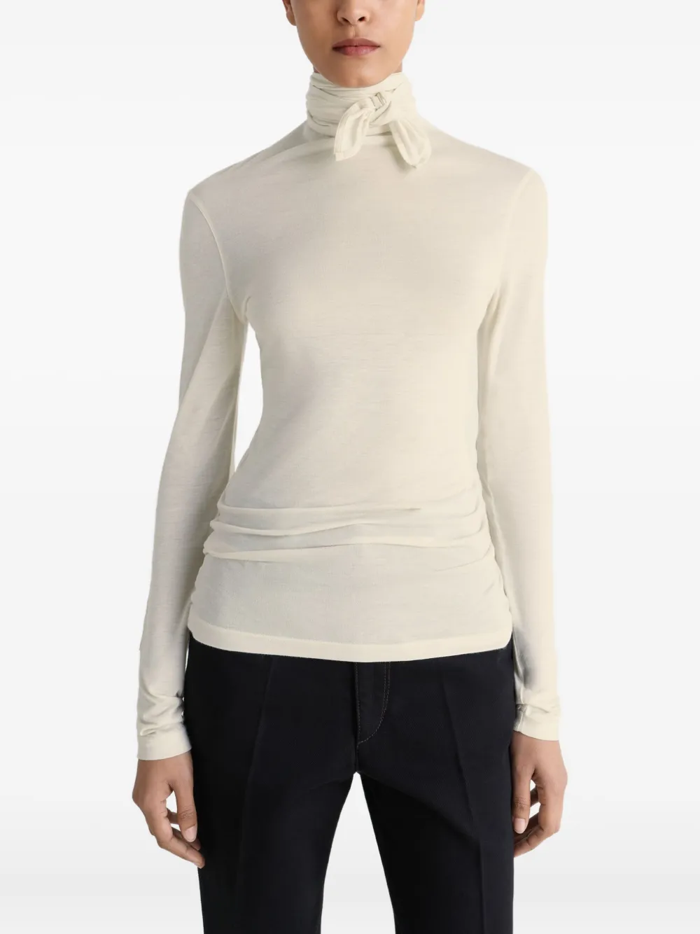 LEMAIRE T-shirt met gestrikte hals Wit