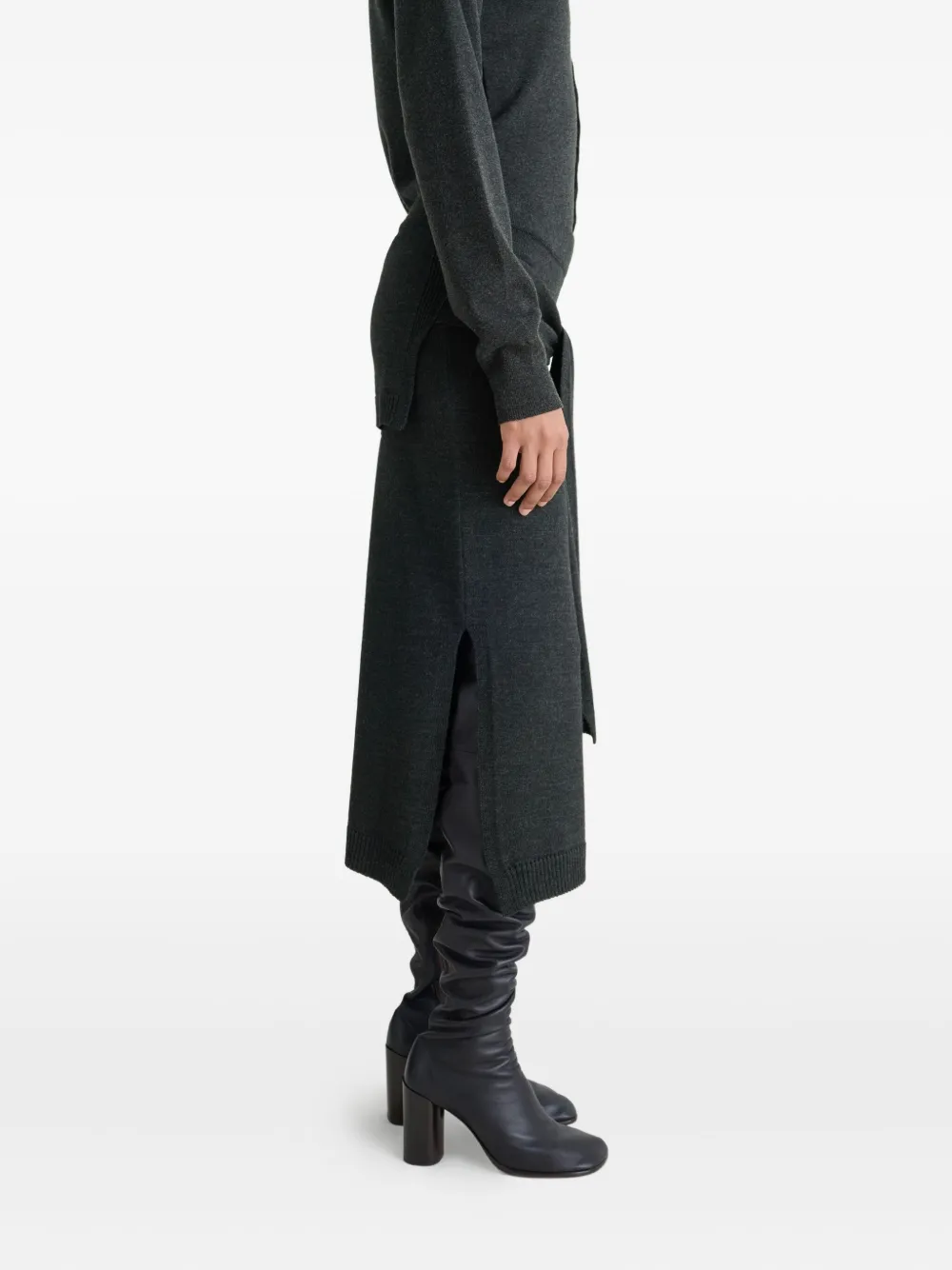 Lemaire Tie-around Ribbed Midi Skirt In Gray