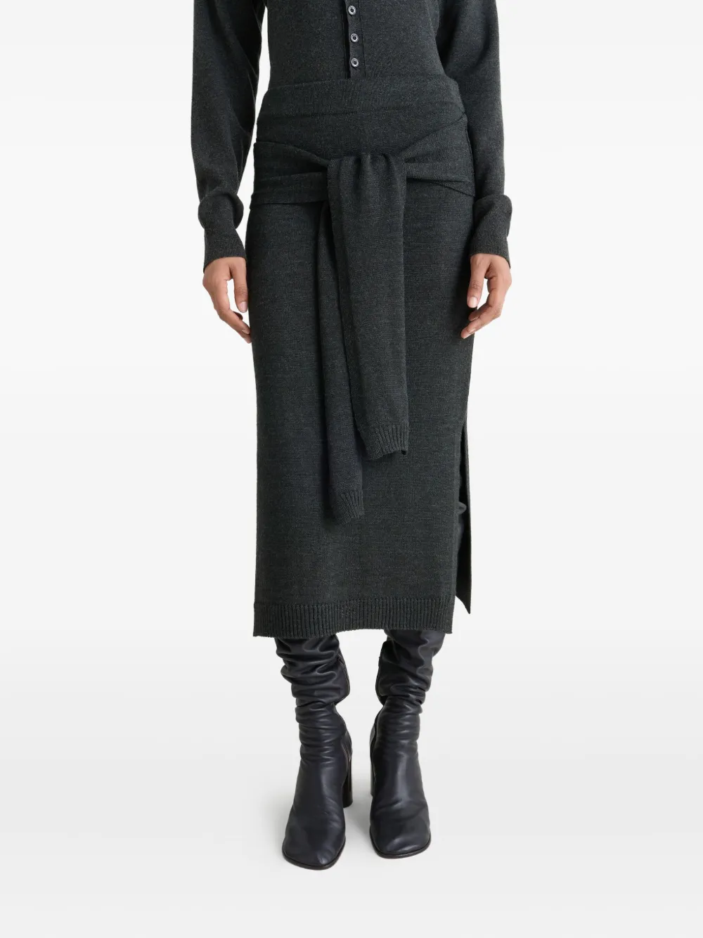 Lemaire Tie-around Ribbed Midi Skirt In Gray
