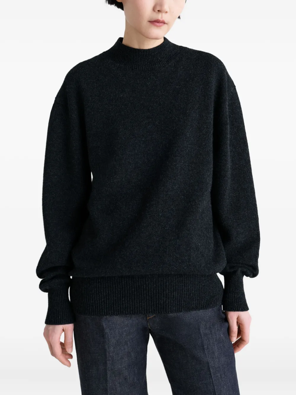 LEMAIRE mock-neck ribbeed sweater Grijs