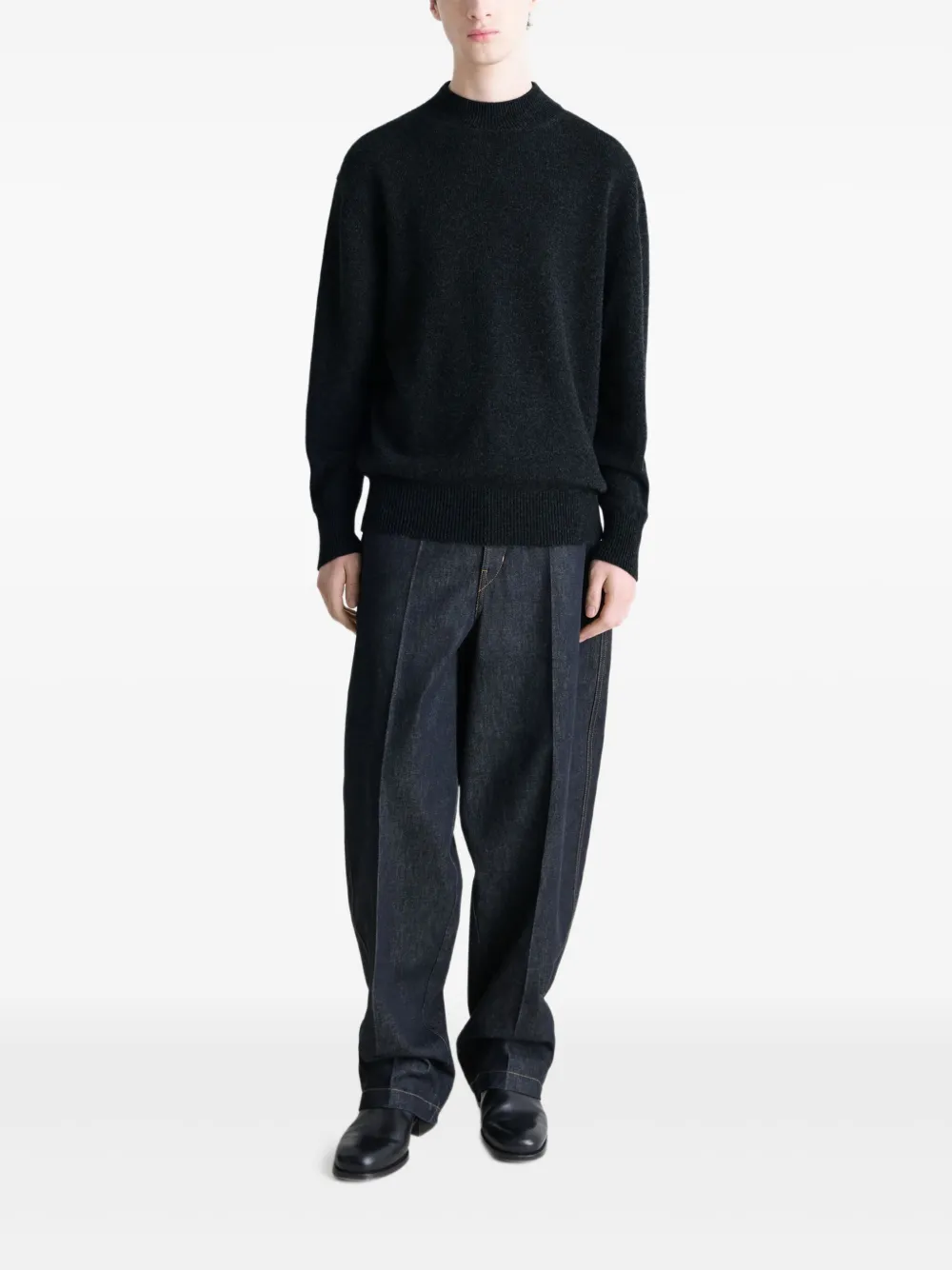 LEMAIRE mock-neck ribbeed sweater Grijs