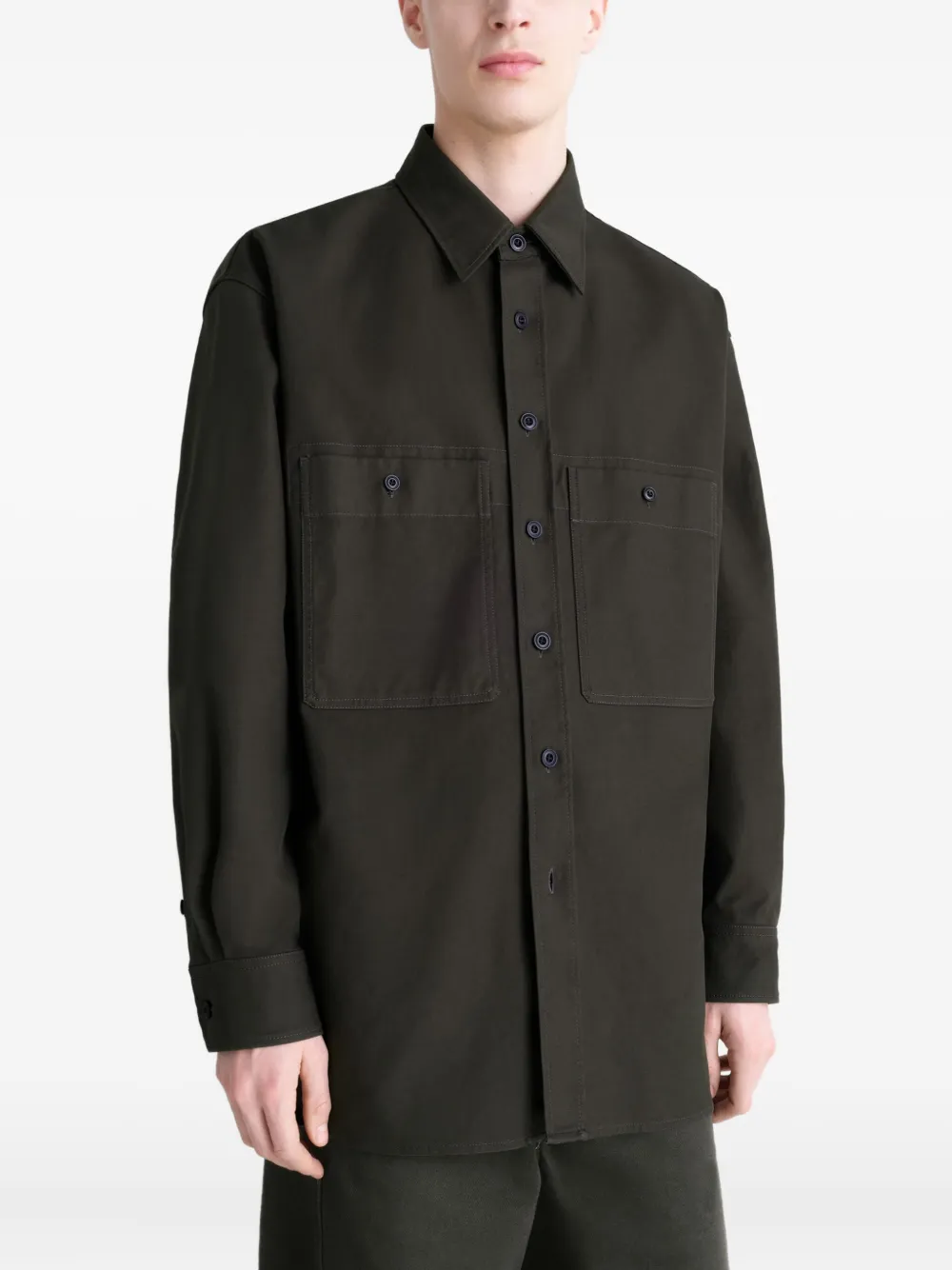 Lemaire Patch-pocket Twill Overshirt In Green