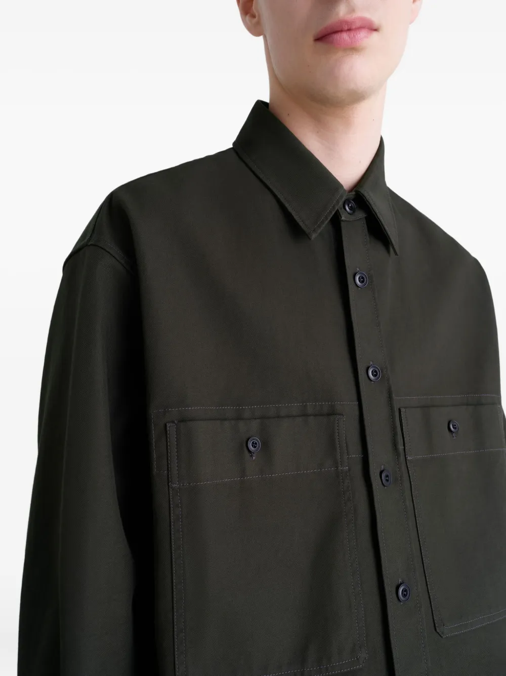 Lemaire Patch-pocket Twill Overshirt In Green